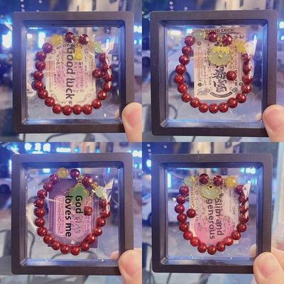Imitation Cinnabar Beaded Bracelet with Four-Leaf Clover Charm - Ladies Night Market Jewelry