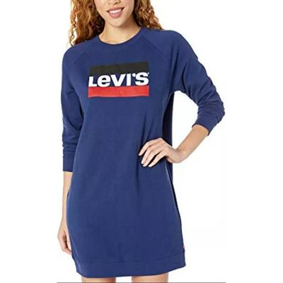 Levis Sukienka z nadrukiem logo Color Block Wygodna z okrągłym dekoltem i długim rękawem Damskie sukienki Niebieski 81860-0001