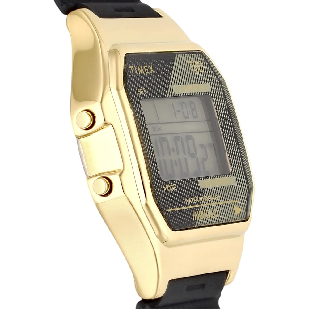 TIMEX T-80 Men's Digital Quartz Watch with Gold Case and Rubber Band (TW2V41000) [Authentic]