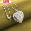925 Sterling Silver Carved Heart Pendant Snake Chain Necklace Jewelry
