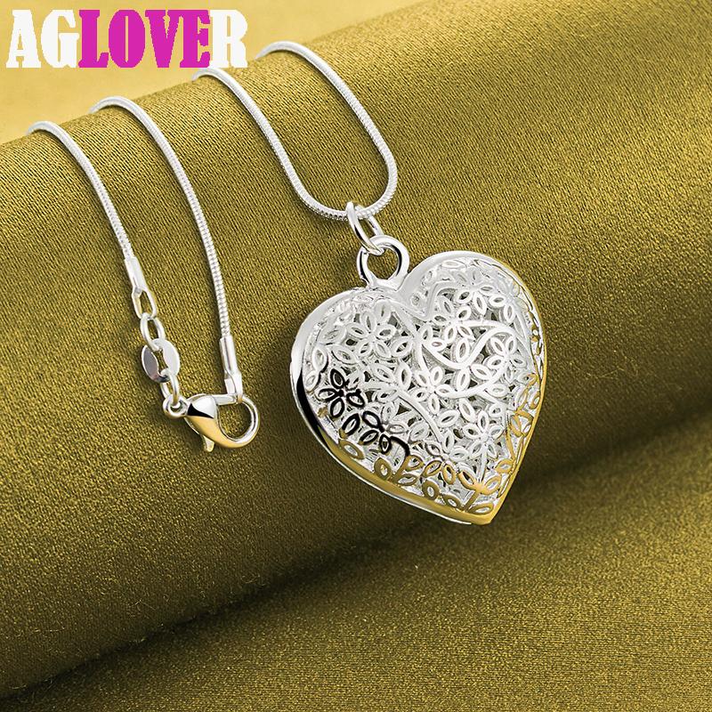 925 Sterling Silver Carved Heart Pendant Snake Chain Necklace Jewelry