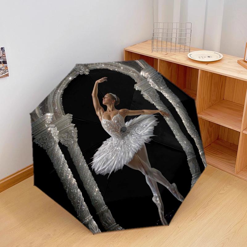 1 PC Automatic Folding Umbrella - Swan Dance Pattern, Portable & Foldable Design with 8 Ribs, Christmas Birthday Gifts