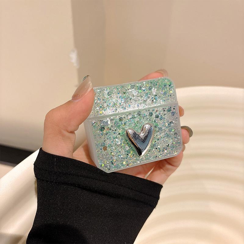 Square Bluetooth Headset Cover For Apple Airpods 4 Generation Glitter Sequins Airpods Pro Love Protective Case