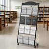 Brochure Display Rack, 4-Tier Magazine Literature Display Stand with Wheels, Movable Floor Standing Magazine Rack, Heavy Duty Newspaper Catalog