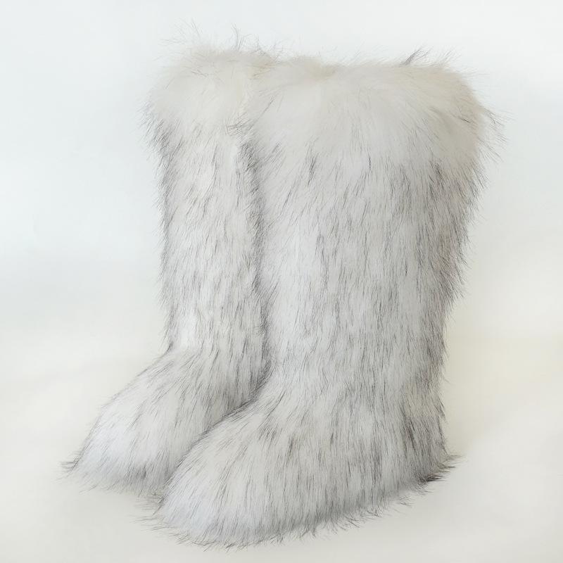 Ladies Winter Faux Fur Raccoon Hairy Boots Snow Boots Shoes