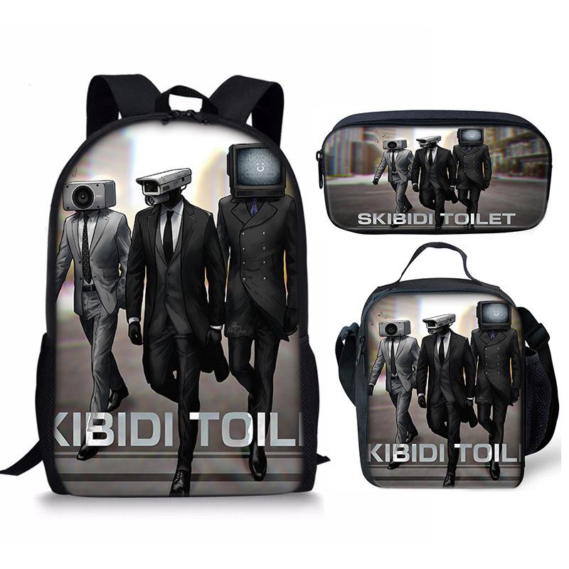 Classic Popular Novelty skibidi Toilet Man 3D Print 3pcs/Set Student School Bags Laptop Daypack Backpack Lunch bag Pencil Case