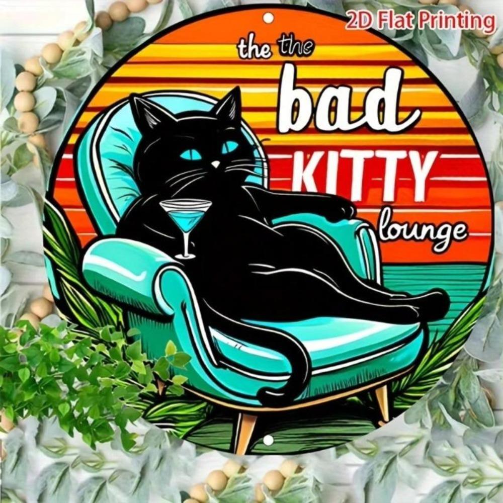 Vintage Black Cat Cartoon Metal Wall Sign 8x8 Inch Retro Home Decor