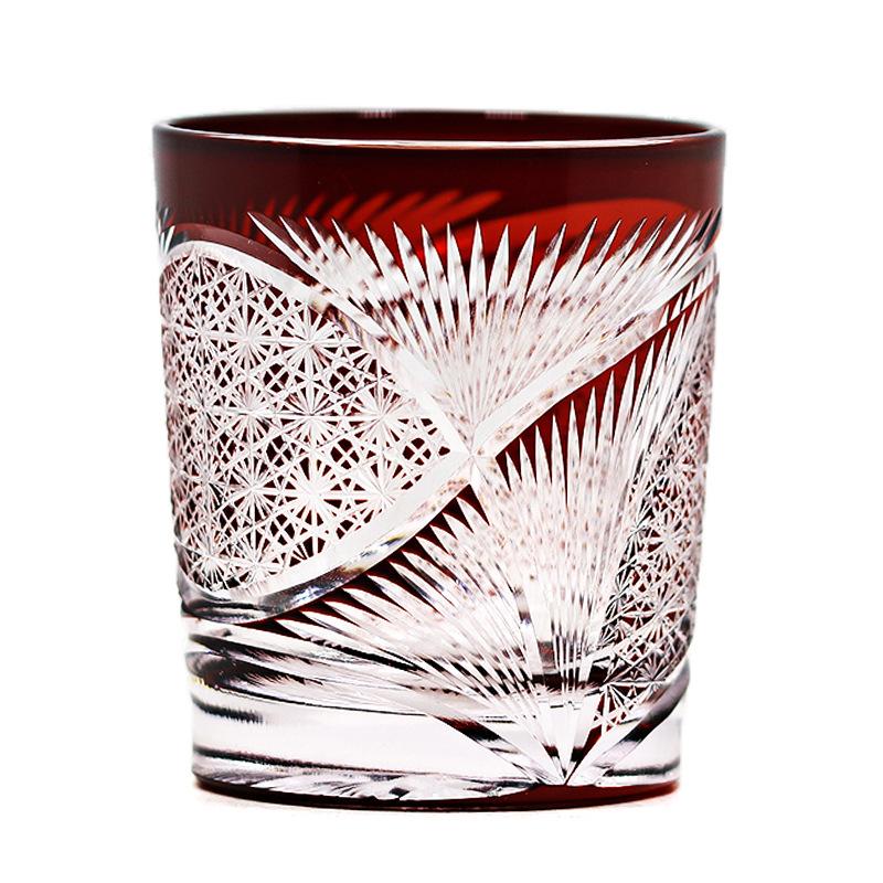Jinzhi Japanese Edo Cut Crystal Glass Whiskey Wine Glass Engraved Fan Cup Retro Cup Gift Box