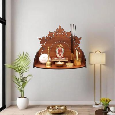 Ev & Ofis için Pooja Mandir, Duvara Monte Ahşap Tapınak, Saklama Dolaplı Pooja Sehpası, Ev Dekorasyonu, Küçük & Büyük Boy (Mandir Tasarımı 5)