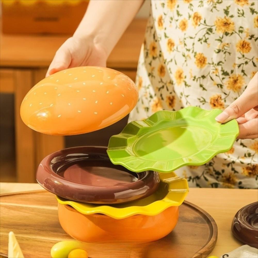Ceramic Stackable Hamburger Plate Food Tray Mini Dinner Plate Set Sauce Containers  Dining Table