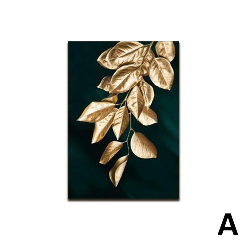 Golden Plant Leaves Abstract Wall Poster Modern Style Print Canvas Living Room Bedroom Painting Frameless