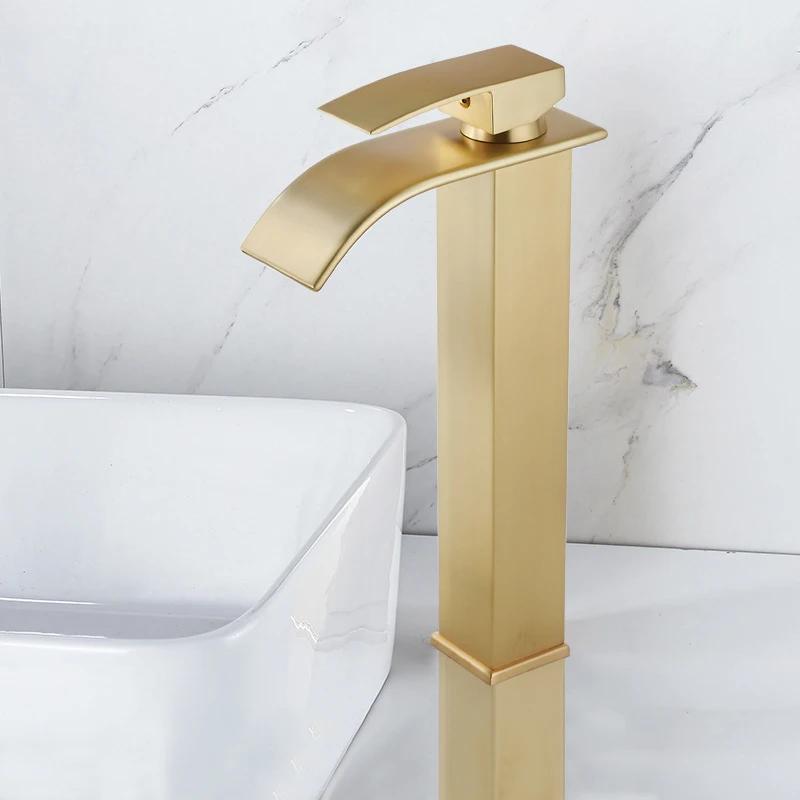 Black Waterfall Bathroom Basin Faucet Waterfall Spout Vanity Sink Mixer Tap Brush Gold Sink Faucet Tall short Style Chrome Gray
