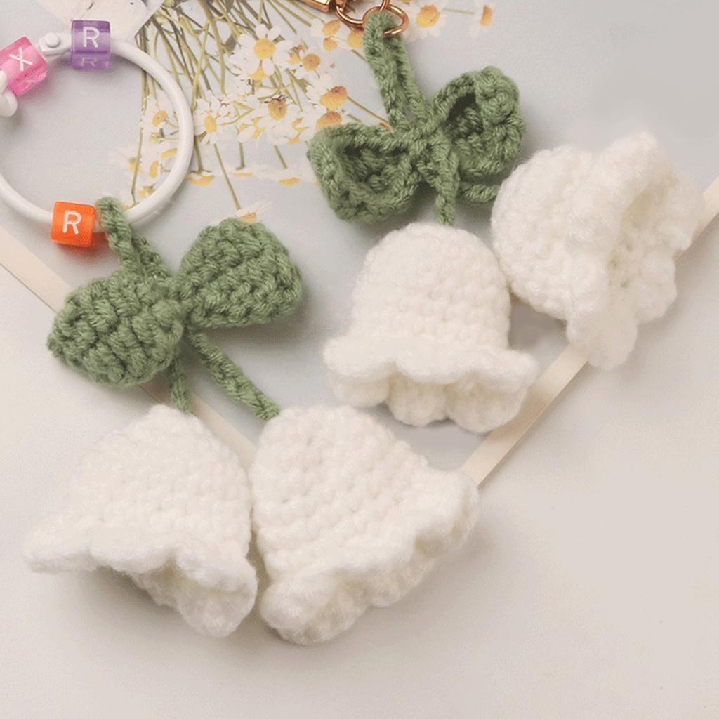 Lily of the Valley Keychain Pendant Headphone Bag Pouch Phone Decorations Handmade Flower Knitted Keyring Ornament
