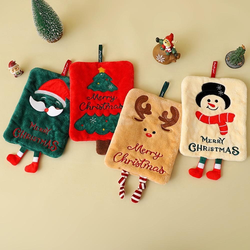 Coral Fleece Merry Christmas Hand Towel Cartoon Snowman Water-absorbent Santa Claus Kitchen Towel No Shedding Quick-drying