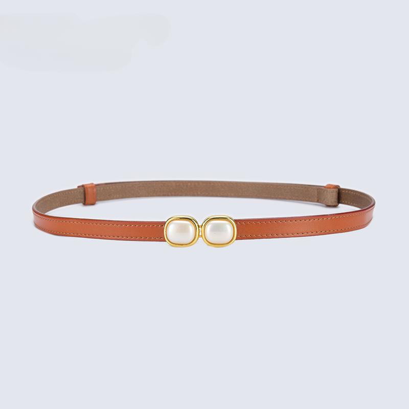 Adjustable Thin Belts with Pearl Accessories for Womens Skinny Belts for Dresses Womens Belts for Jeans