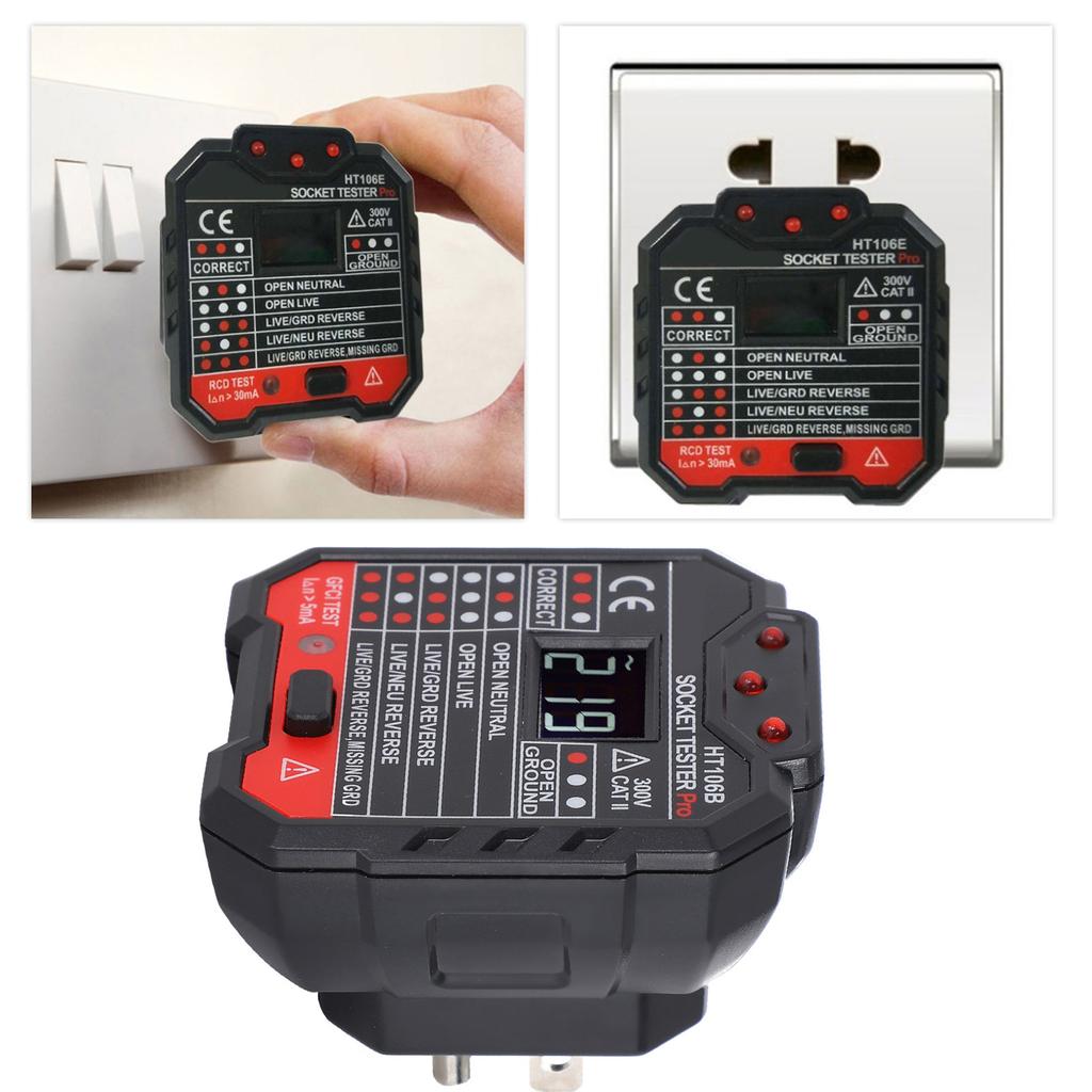 HT106B Digital Display Socket Detector Wall Plug Circuit Breaker Tester US Plug 110‑220V