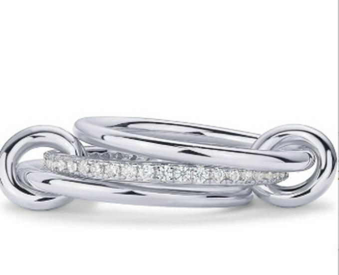 Two-Tone Stainless Steel Zircon Diamond Interlocking Ring