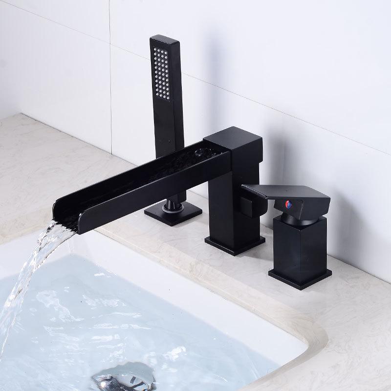 Bathroom Basin Faucet with Shower Head Black Widespread Waterfall Faucet Luxury Basin Mixer Hot And Cold Shower Room Sink Faucet