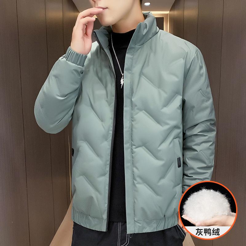 

Down jacket men s new autumn and winter trend slim fit light and thin hooded short down warm down jacket 4XL