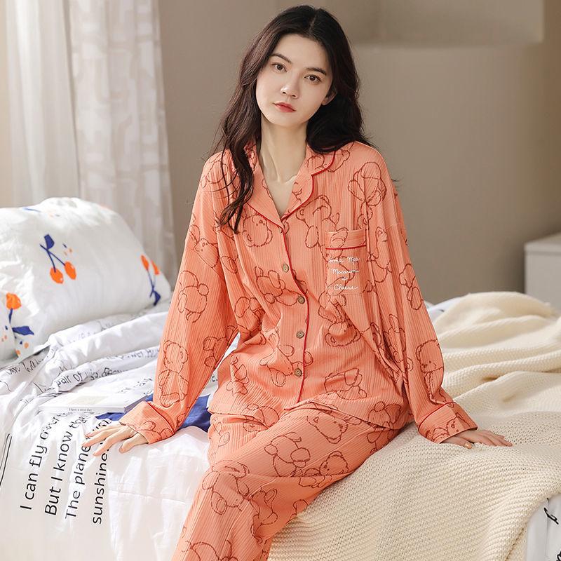 Pure cotton pajamas women's spring and autumn long-sleeved winter large-size pajamas, summer women's suits, loungewear can be worn outside