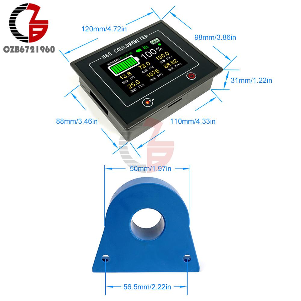 H80c Rv Car Battery Capacity Tester 3.5inch Touch Color Screen Bidirectional Current Detection Coulomb Meter DC 10-100V 50A 400A