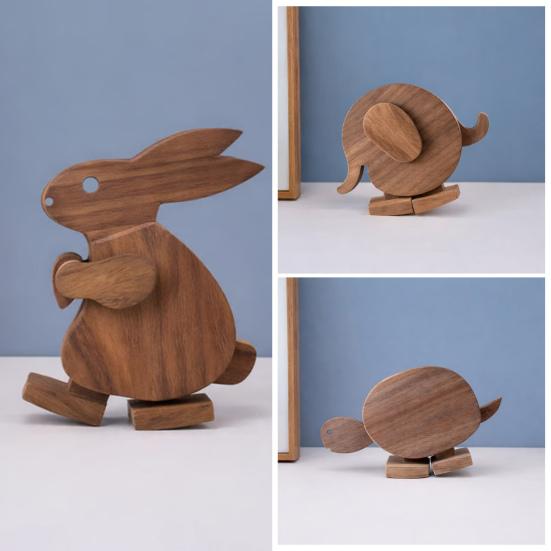 Yousheng Bunny Ornament Nordic Style Handmade Walking Wooden Animal Statue Anti-Deformation Home Office Classroom