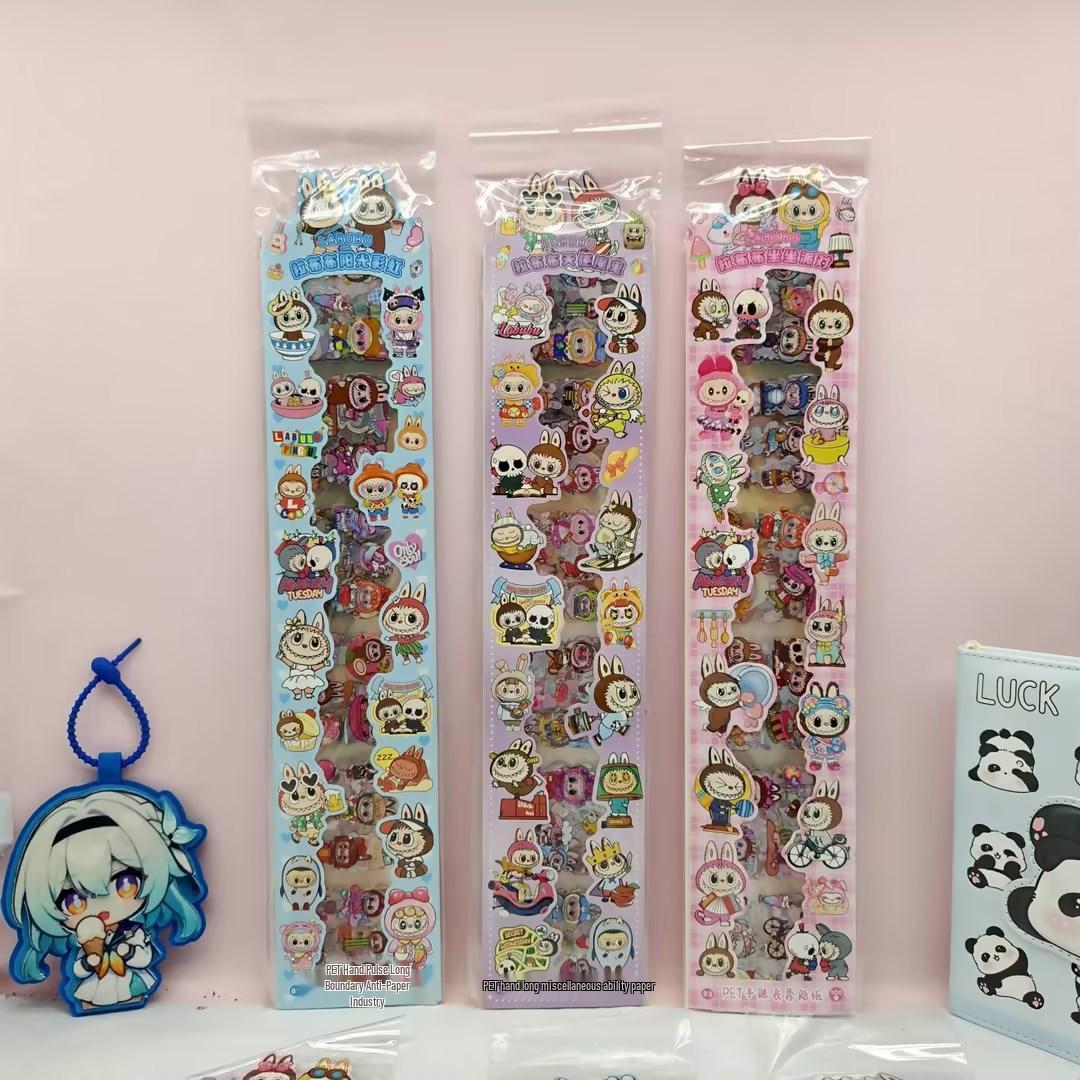 Labubu 100 Sheets Aesthetic Anime Stickers - Cute PET Material for Kids and Students