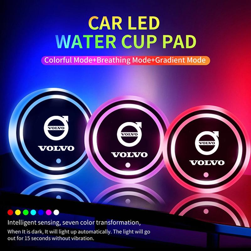 2 ks LED svítící držák na podložku pod hrnek do auta 7 barev USB nabíjení Pro Volvo V40 V60 V90 XC40 XC60 XC90 S60 S90 Příslušenství