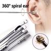 Portable Ear Wax Removal Kit 6Pcs Stainless Steel Ear Pick Spiral Cleaner Tools Set with Keychain Storage Bag for Travel