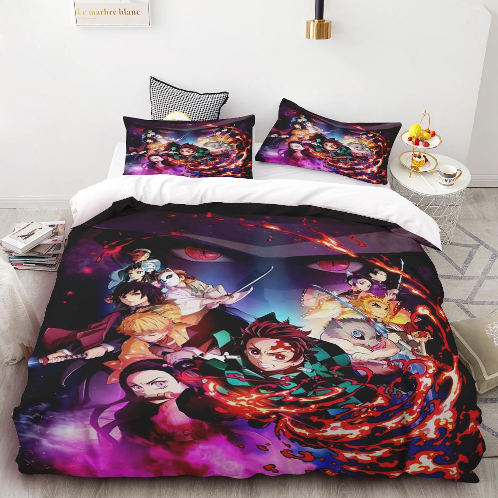 Duvet Covers Demon Slayer Bedding Sets Cartoon Comforter Bed Linen Boys Kids Single Double Size Soft Bedclothes Home Decor Anime