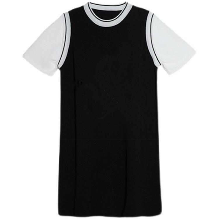 Women's Plus Size Two-Piece Style Color Block T-Shirt Dress with Tummy Coverage - Casual Summer Midi Skirt