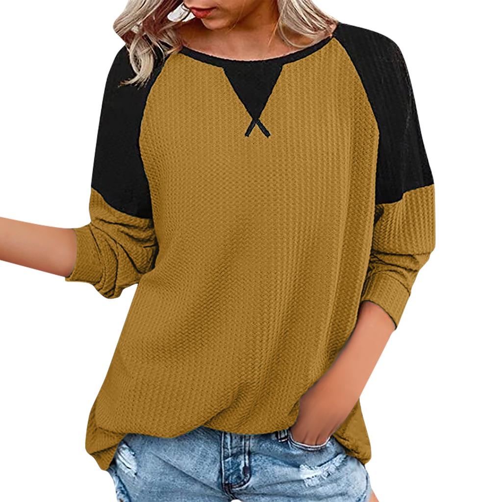 New Autumn And Winter Women's Clothing Stitching Long Sleeve Round Neck Pullover Top Women's Style