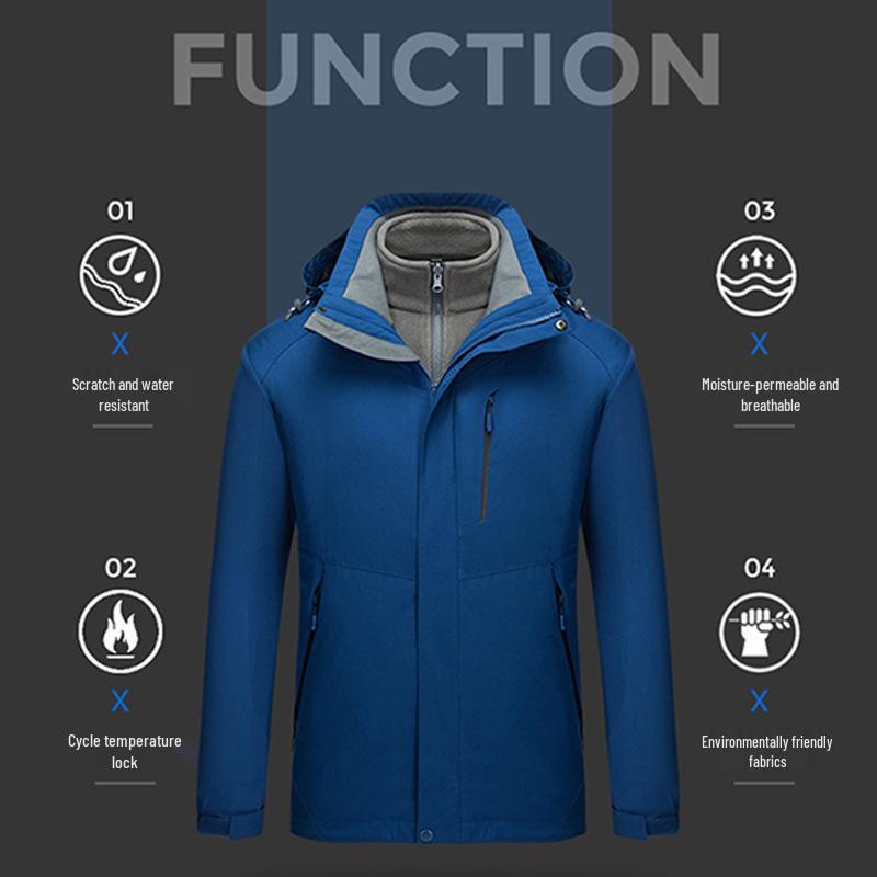 Men’s and Women’s 3-in-1 Detachable Waterproof Windbreaker – Trendy Autumn/Winter Thick Jacket