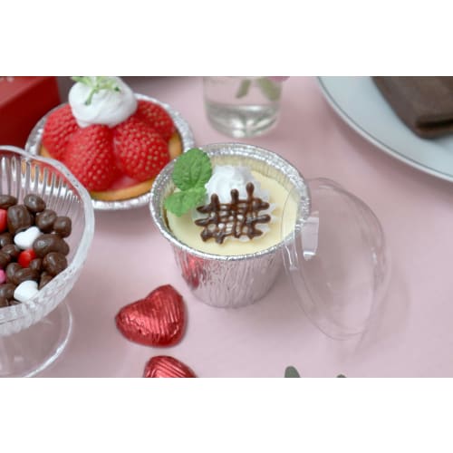 Daikoku Kogyo Aluminum Disposable Cake Molds, Round, Approx. 7.2cm Diameter, No. 3405-P, Pack of 10 with Clear Lids, Silver