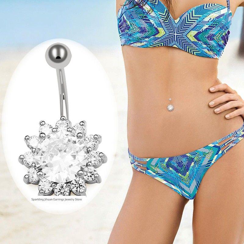 Navel Stud Fashion White Zircon Model Belly Dance Brand New Navel Buckle Piercing Jewelry Anti-Allergy Umbilical Ring