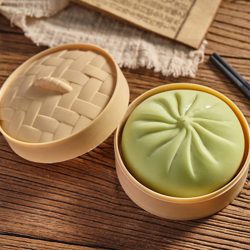 1Pc Colorful Dumpling Squishes Stress Balls Fidget Sensory Toys Simulation Food Squishies Bun with Steamer Squeeze Dough Ball Gifts