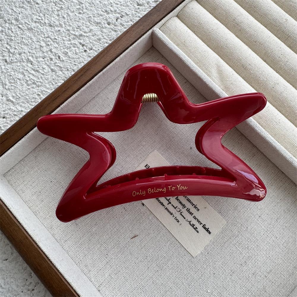 New Year Red Collection: Large Gold Logo Hair Claw—Back of Head Shark Clip Accessory