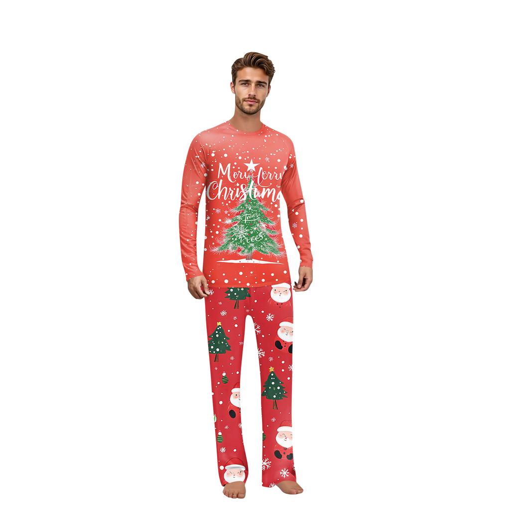 Juleprint Familieantrekk Langermet Topp + Buksesett Familieantrekk