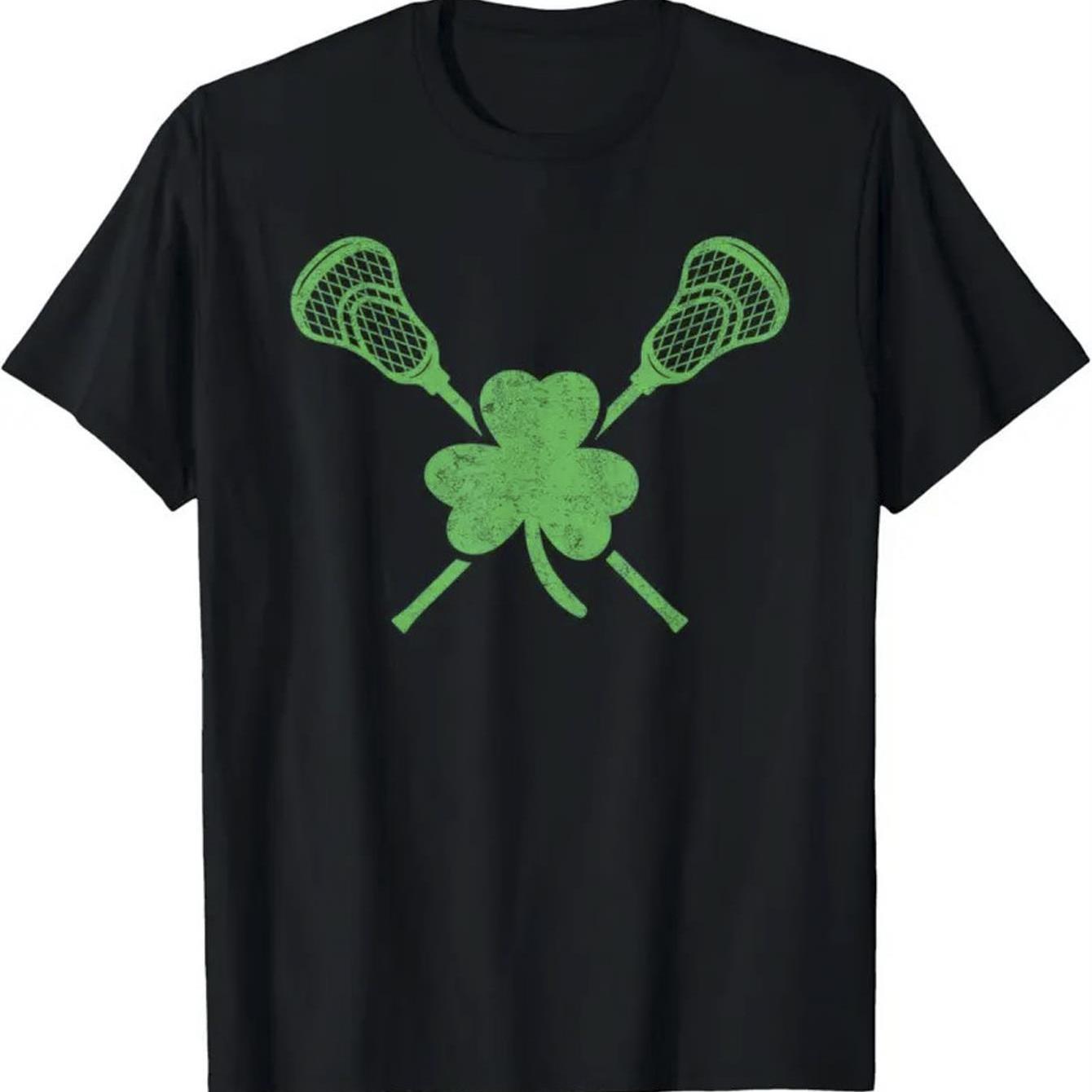 

Lacrosse Shamrock St Patricks Day Graphic Tee Men Boys Cotton Casual T-Shirt Sports Print Roundneck 4XL