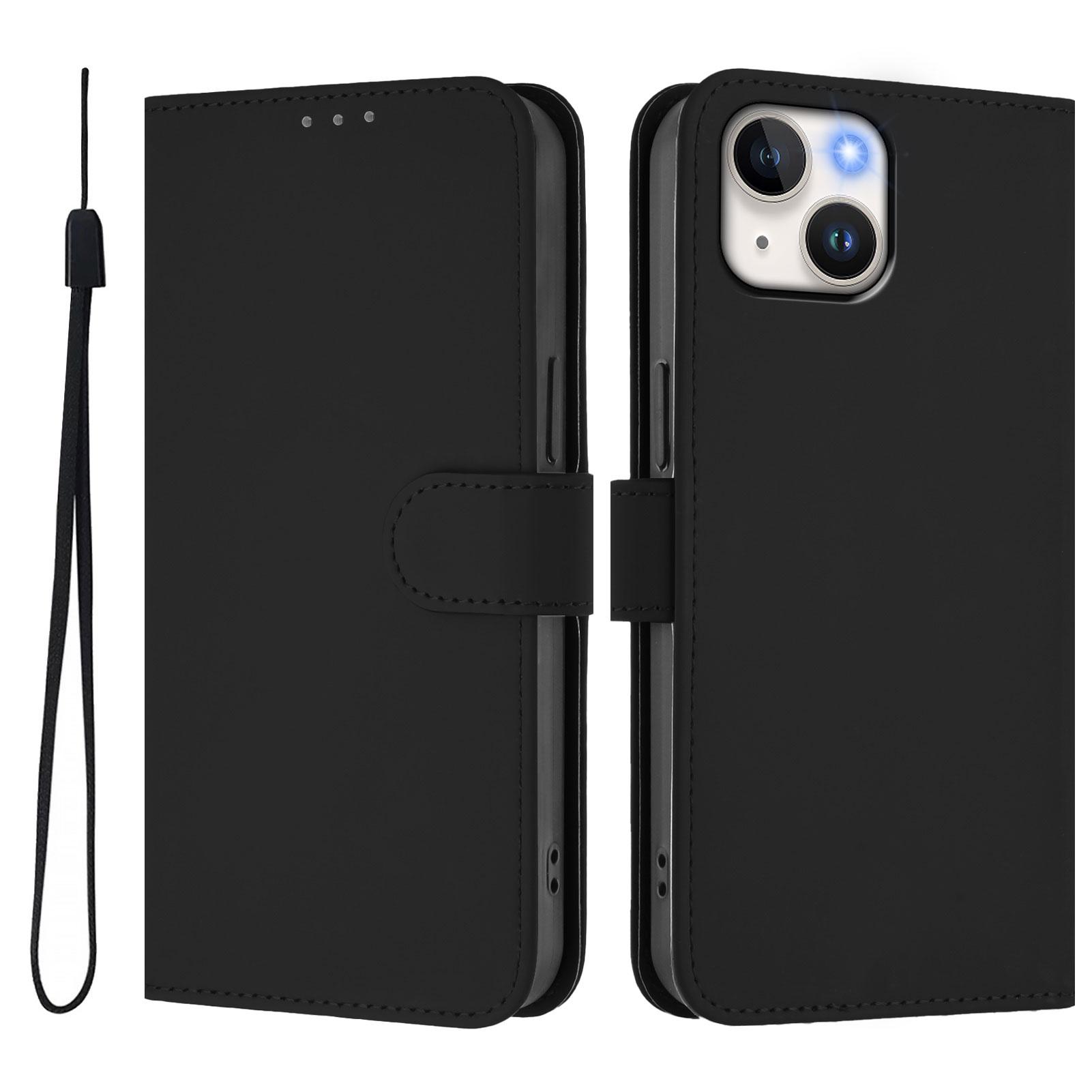 

For iPhone 15 Case Solid Color Wallet Leather Phone Cover with Strap A