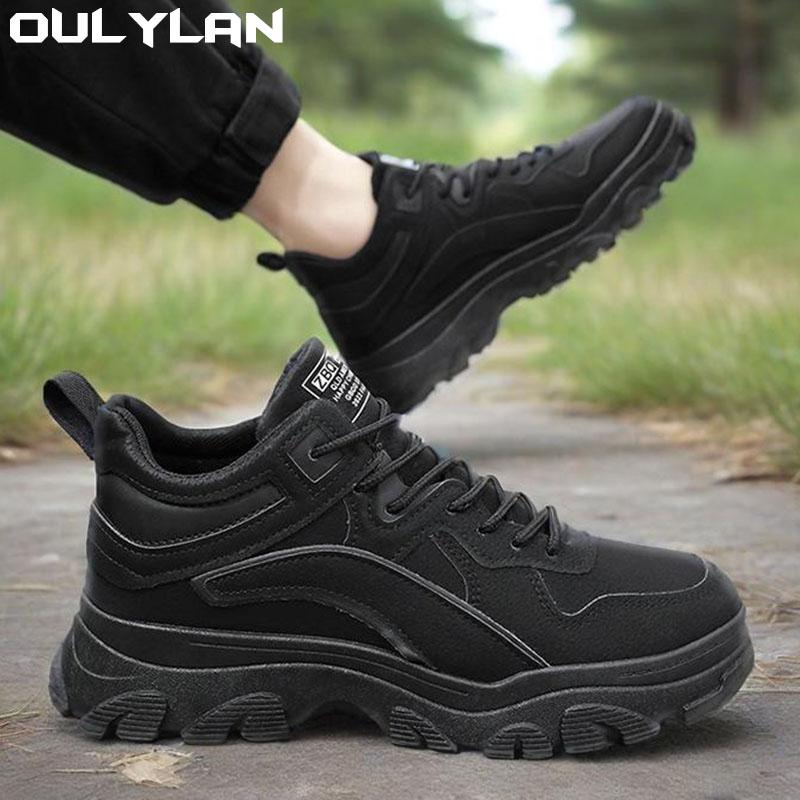 Oulylan New Anti-Slip Versatile Trendy Footwear For Motorcycle Men's Shoes Breathable Work Boots Casual Style Thick Sole