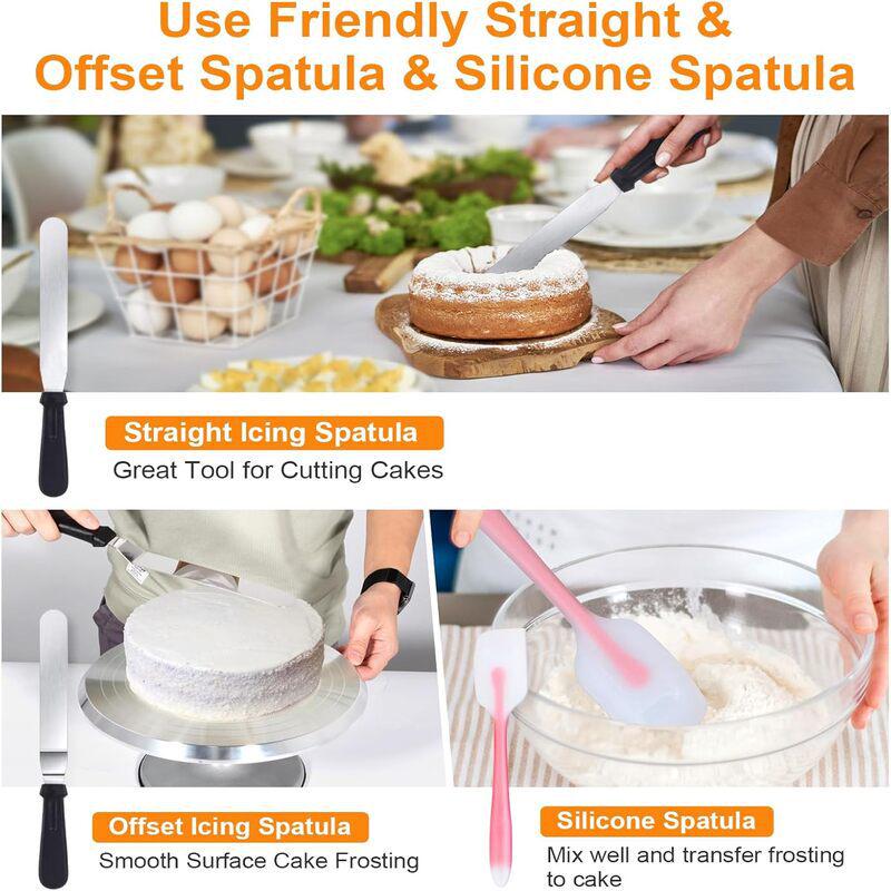 35-Piece Aluminum Turntable Cake Decorating Set with Piping Tips, Scraper, and Spatula