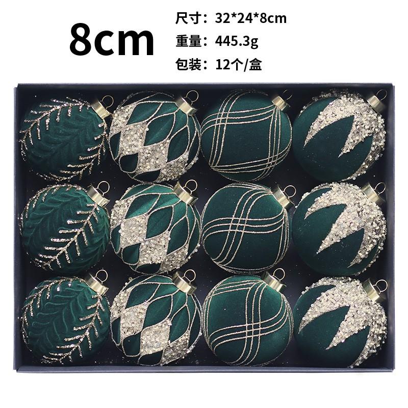 Flocked Christmas Balls Set 12pcs 8cm Hand Painted Ornaments Holiday Decor