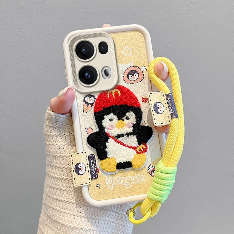 KEYSION Cartoon Cute Plush Embroidery Case for OPPO Reno13 5G with Lanyard Silicone Shockproof Phone Cover for OPPO Reno 13 Pro 5G