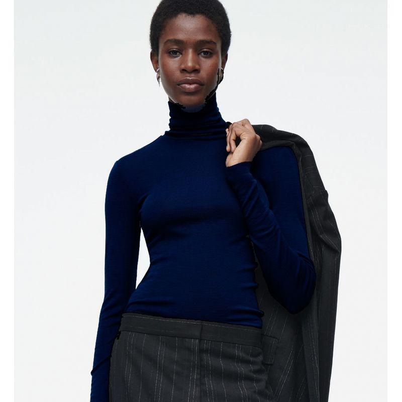 Mernu Wool Blend Sweater Turtleneck Regular Slim fit Slimming Angora Knit Bottoming Shirt Blue Angora