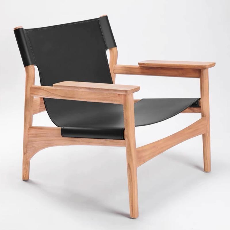 Wooden Backrest Chair Living Room Sofa Chair Individual Aesthetic Modern Comfortable Armchair Luxury Decorative Leather Armchair