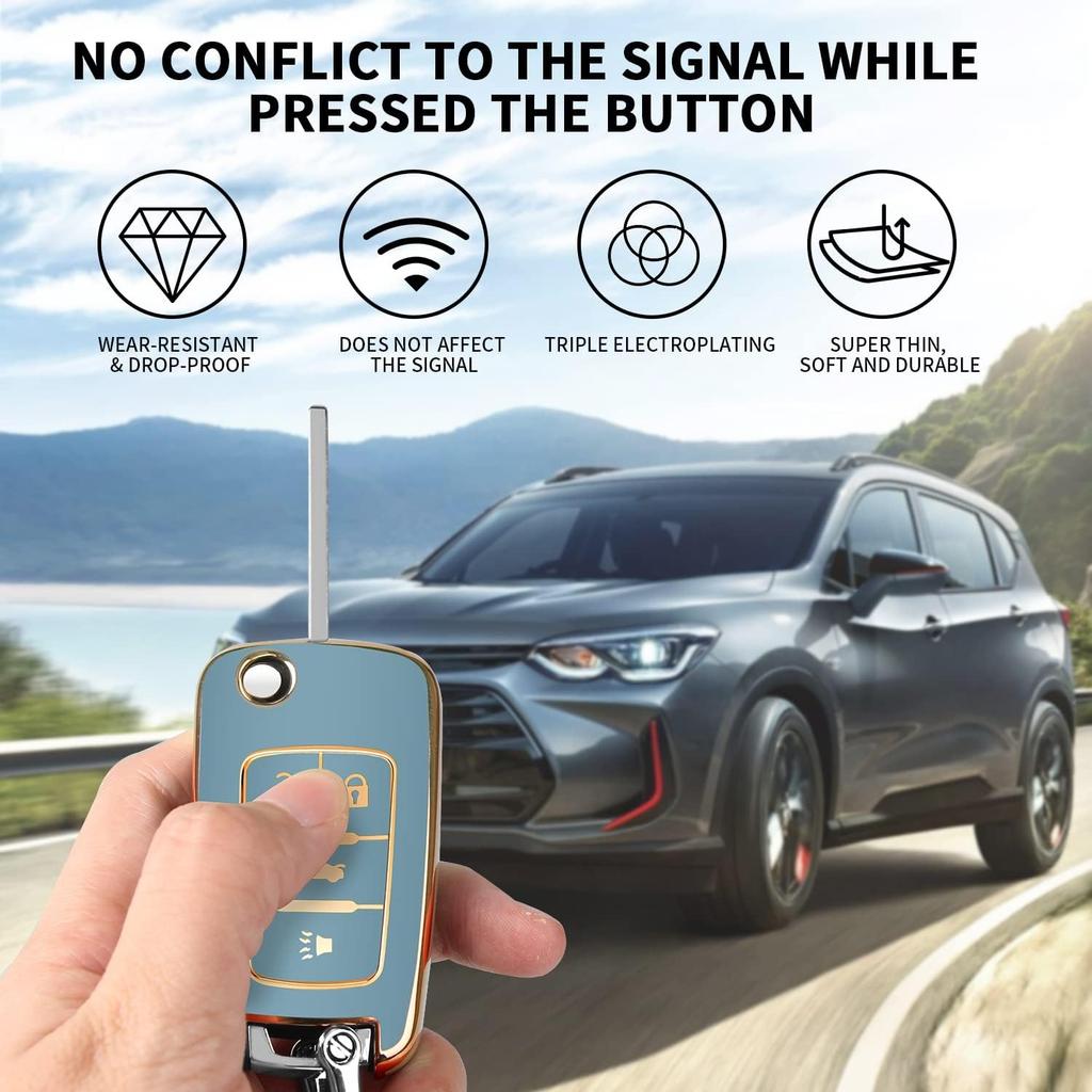 QBUC for Chevy Key Fob Cover Fit for 4 Buttons with Keychain,for Chevrolet Equinox Camaro Cruze Malibu Sonic Buick Terrain