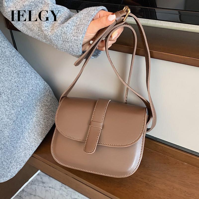 IELGY Texture Trendy Fashion Retro Messenger Bag All-Match Simple Saddle Bag