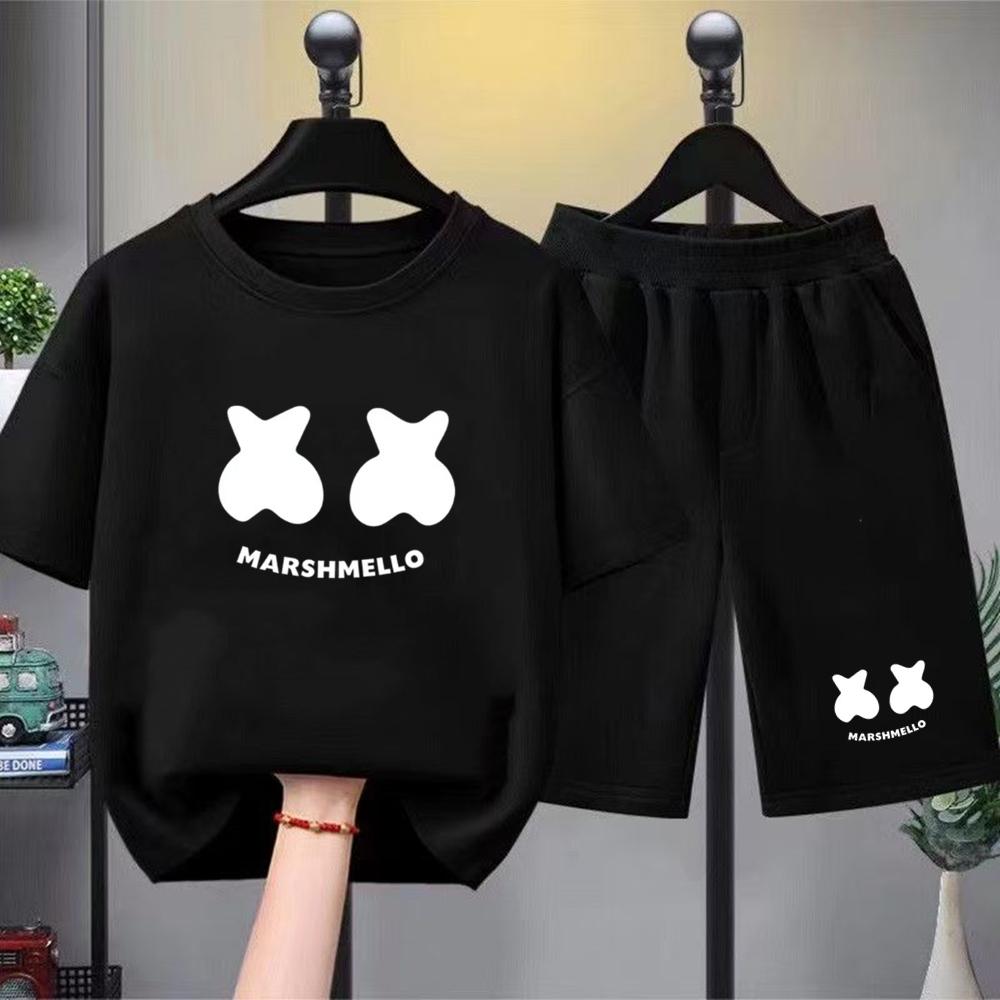 Fashion Men s T-shirt Shorts Set Fun Letter Printed Short Sleeve Tops Shorts 2pcs Summer Men and Women s Outdoor Casual T-shirt Sets XXS