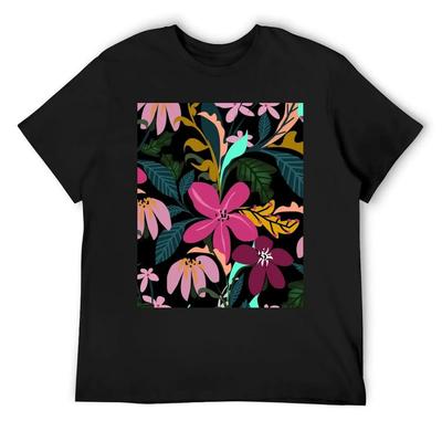Traditional Dark Pink Red Flower Pattern #illustration T-Shirt Anime Stuff New Edition Mens Graphic T-shirts Anime